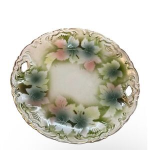 1930s Weimar‎ Germany Porcelain Cake Plate Leaf Gold Trim Cottage Grandma